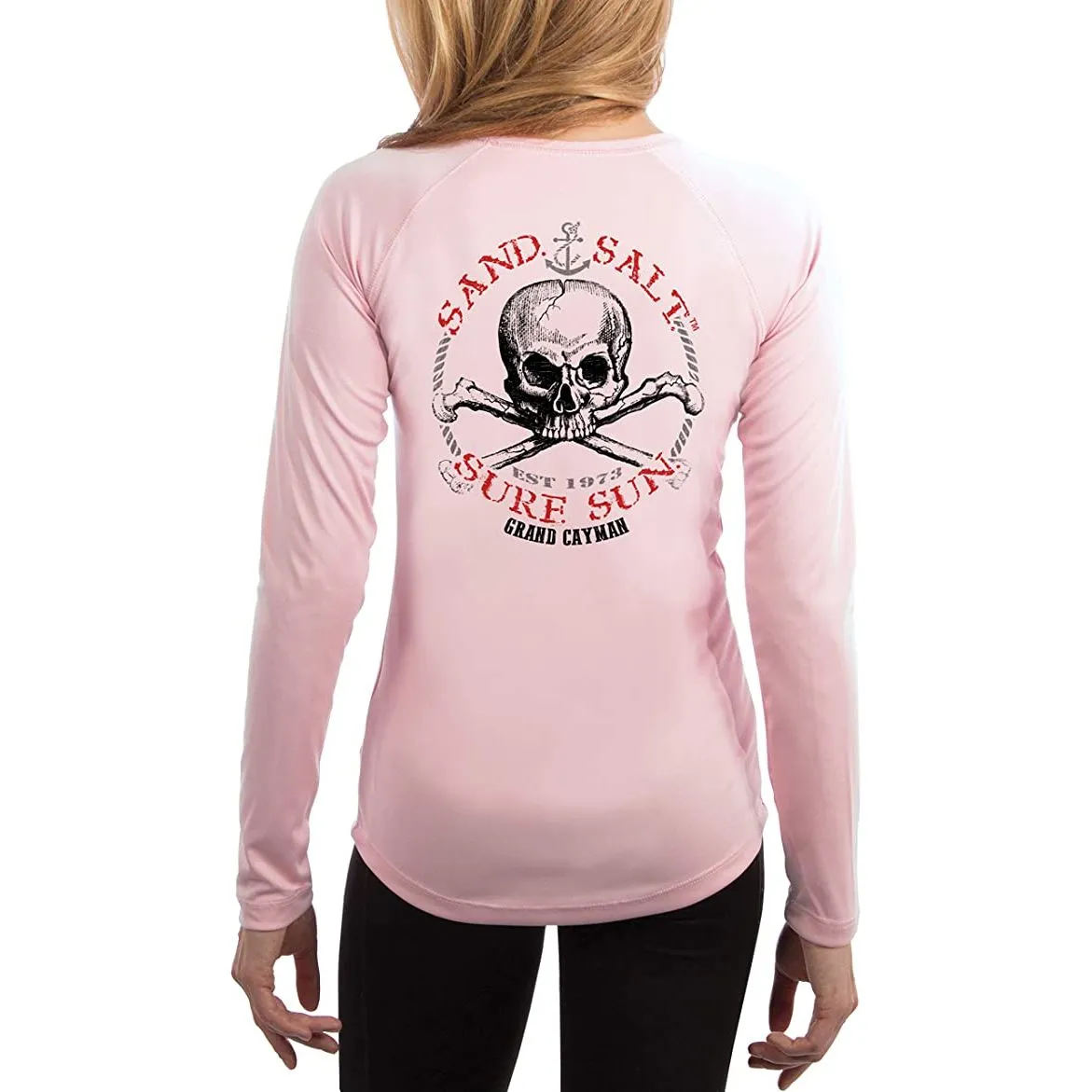 SAND.SALT.SURF.SUN. Grand Cayman Islands Skull Women's UPF 50  UV Sun Protection Performance Long Sleeve T-Shirt