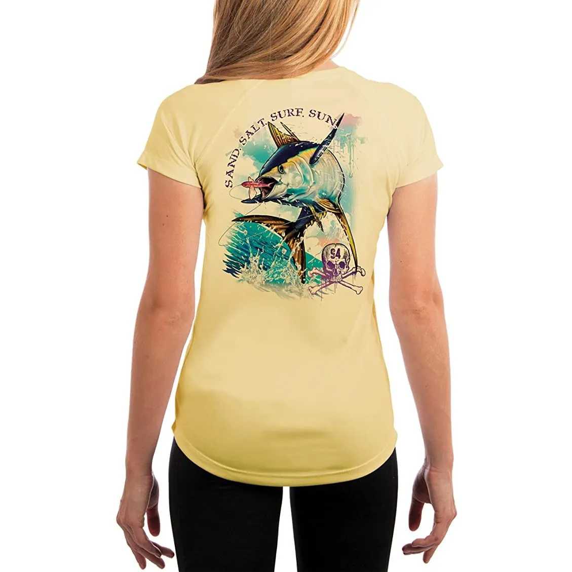 SAND.SALT.SURF.SUN. Tuna Women's UPF 50  UV Sun Protection Performance Short Sleeve T-Shirt